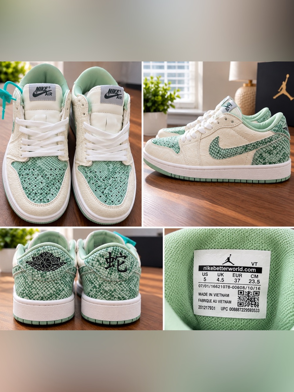 Nike Kids Low-Top Sneakers in White and Mint Green
